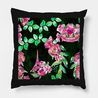 paris, flowers, roses, romantic, pastel, girly, purple, dark Pillow