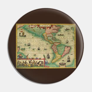 Antique Old World Map of the Americas by Jodocus Hondius Pin