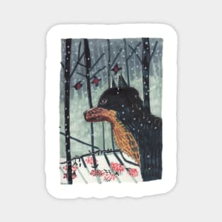 Wolf in Snowy Forest Magnet