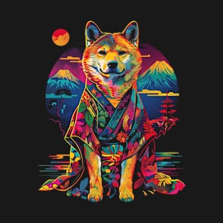 Akita Dog Kimono Japan Mountain Pop Art T-Shirt