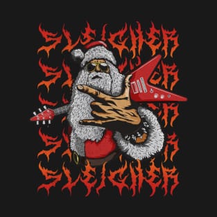 Sleigher Heavy Metal Santa Ugly Christmas T-Shirt