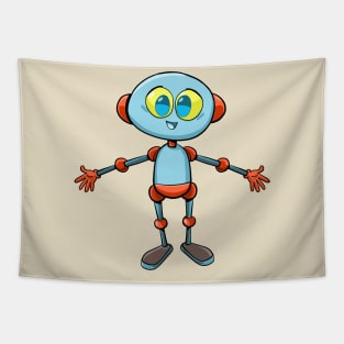 blue robot with outstretched arms of welcome Tapestry