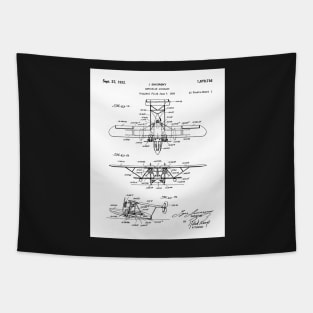 Seaplane Patent - Biwing Seaplane Art - Black And White Tapestry