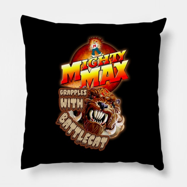 Mighty Max Grapples With Battle Cat Pillow by The Dark Vestiary