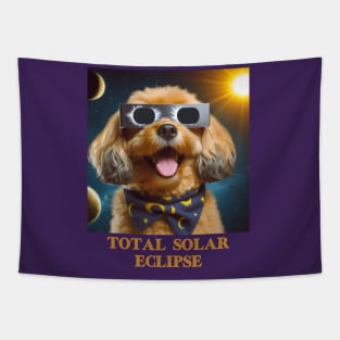 Total Solar Eclipse 2024 Cute Dog Wearing Solar Eclipse Glasses.V2 Tapestry