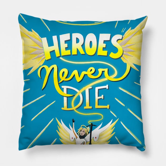 Mercy: Heroes Never Die Pillow by pamcaseyart