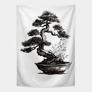 The Essence of Tranquility A Sumi-e Bonsai Painting Tapestry