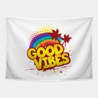 'Rainbow Good Vibes 70s Retro' Awesome 70s Vintage Tapestry