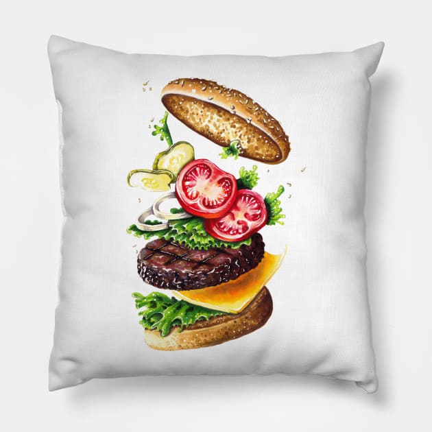 Tasty juicy hamburger Pillow by artisjourney