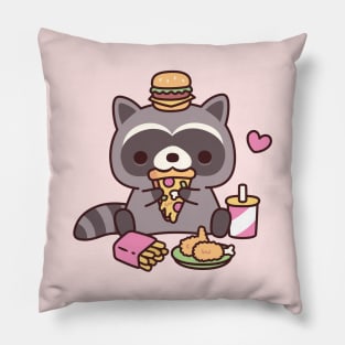 Cute Raccoon Eating Fast Food Pillow