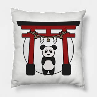 Cute Panda Visits Shrine in Japan Pillow