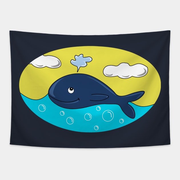 Happy whale Tapestry by Karroart