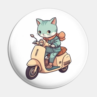 Kawaii cat riding scooter Pin