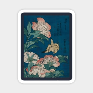 Hokusai Peonies and Canary Vintage Japanese Art Magnet