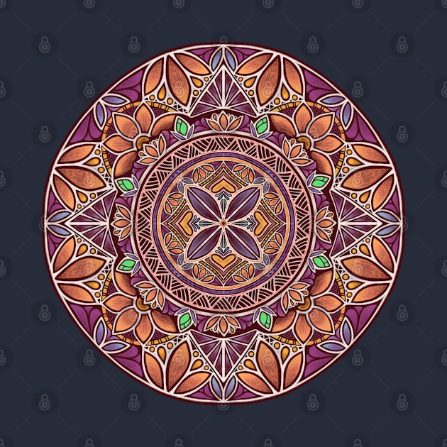 Floral Star Pacific Mandala white on purple by AprilAppleArt