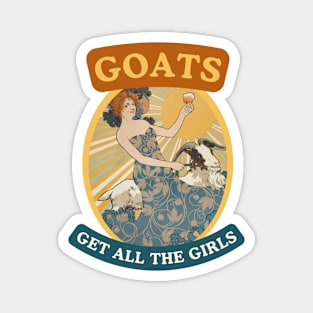 Goats Get All The Girls (Greatest of All Time) Funny Weird Quote Art Nouveau Style (Teal) Magnet