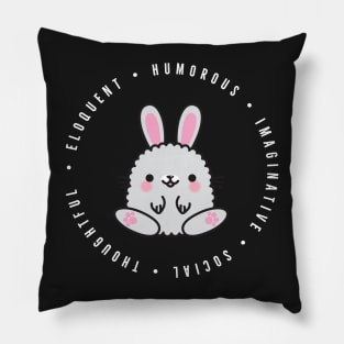 cute chinese zodiac | rabbit | personality traits | eloquent, humorous, imaginative, social, thoughtful Pillow