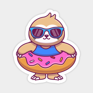 Cute Sloth With Doughnut Swimming Tires Magnet