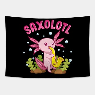 Saxolotl Adorable Sax Playing Axolotl Animal Pun Tapestry