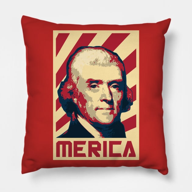 Thomas Jefferson Merica Retro Propaganda Pillow by Nerd_art