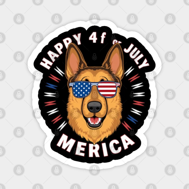 A cartoon German Shepherd in American flag colors has an American flag-colored face, wearing American flag-colored sunglasses. (2) Magnet by YolandaRoberts