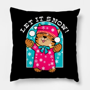 Let it Snow Winter Kitten Pillow