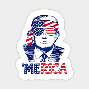 Merica Trump Happy 4Th Of July Trump American Flag Magnet