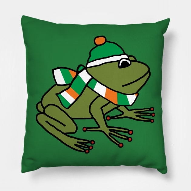 Cute Irish Frog on St Patricks Day Pillow by ellenhenryart