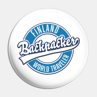 Finland backpacker world traveler logo. Pin