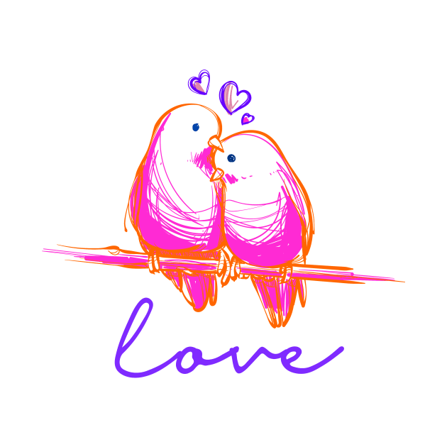 Romantic Love Birds Pink by AlondraHanley