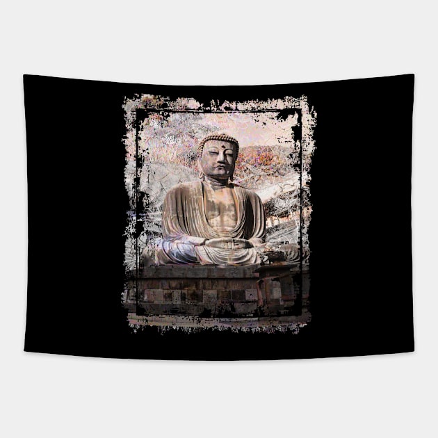 Japanese Buddha Statue Japan Kamakura Collage Art 65 Tapestry by dvongart