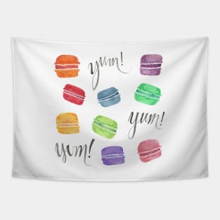 Yum! Rainbow Macarons Watercolor Illustration Tapestry