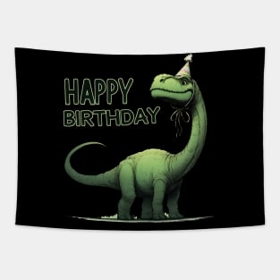 Funny Happy Birthday Green Dinosaur Brontosaurus Party Tapestry