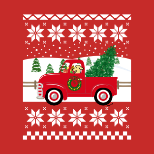 Yellow Labrador Red Truck Christmas Ugly Sweater T-Shirt