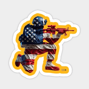 American Military Soldier and USA Flag by focusln Magnet