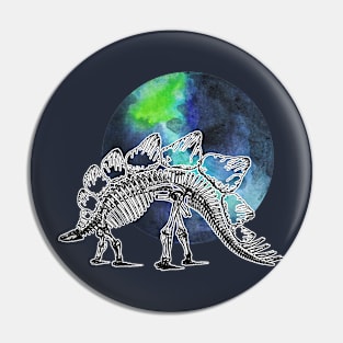 Dinosaur Skeleton in Space Blue Green Planet Pin