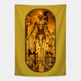 Flying Golden Robot Astronaut Tapestry