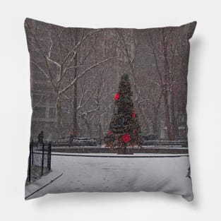 A Christmas Tree In the Snow, Madison Square Park, NYC Pillow