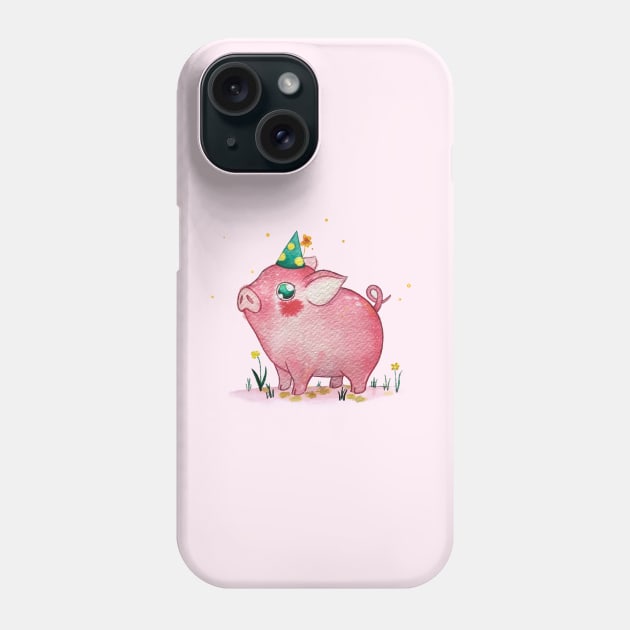 Birthday Piggie Phone Case by Hana Nekrep Art