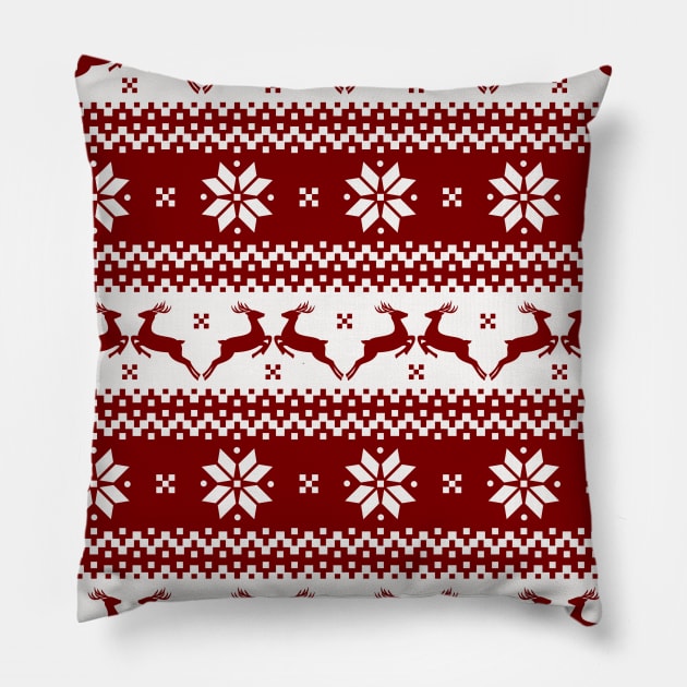 Dark Christmas Candy Apple Red Nordic Reindeer Stripe Pillow by podartist