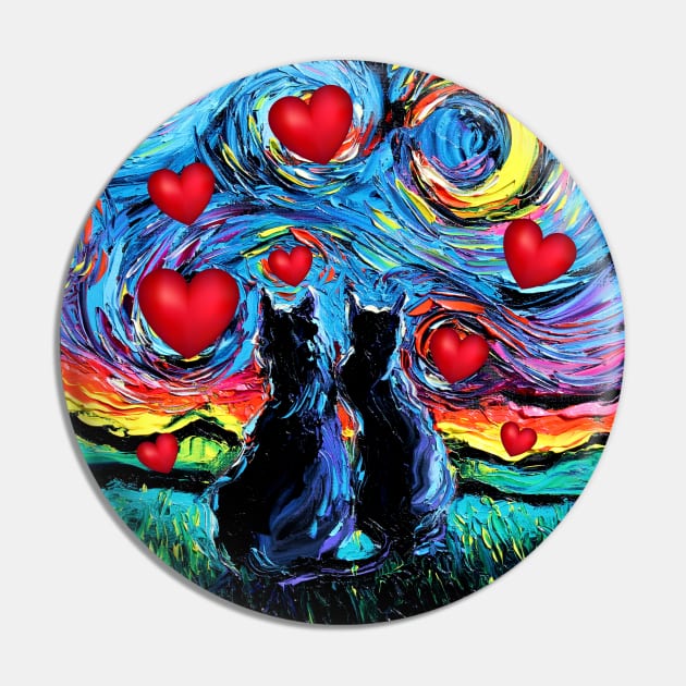 van Gogh's Cats with Hearts Pin by sagittariusgallery