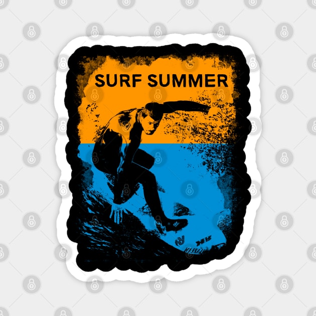 Retro Vintage Summer Surfer Distressed Illustration Magnet by StreetDesigns