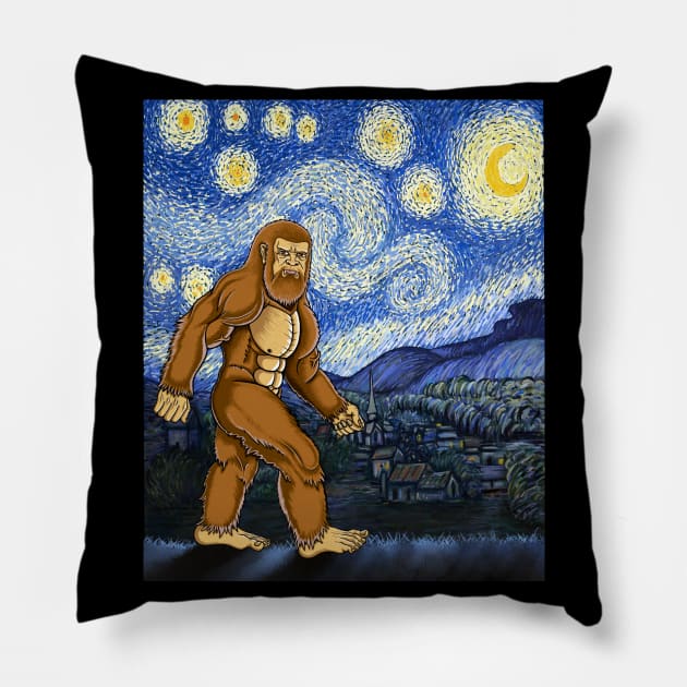 Bigfoot Van Gogh starry night Pillow by Artardishop