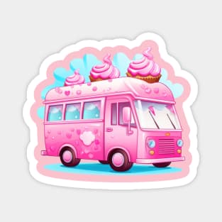 Ice cream Van vintage Hot pink cute illustration Magnet