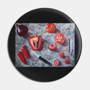 Chopping board with red fruit and vegetables Pin