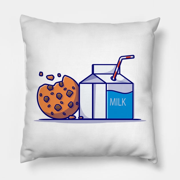 Milk Box And Chocolate Cookies Cartoon Vector Icon Illustration Pillow by Catalyst Labs