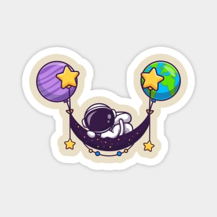 Cute Astronaut Sleeping On Space Swing Planet Cartoon Magnet