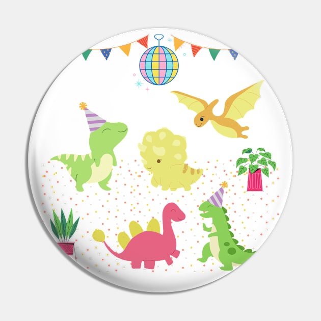 Dinosaurs Having A Friendly Party Pin by DAHLIATTE