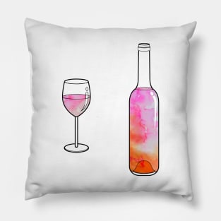 Watercolor Wine Bottle and Glass Pillow