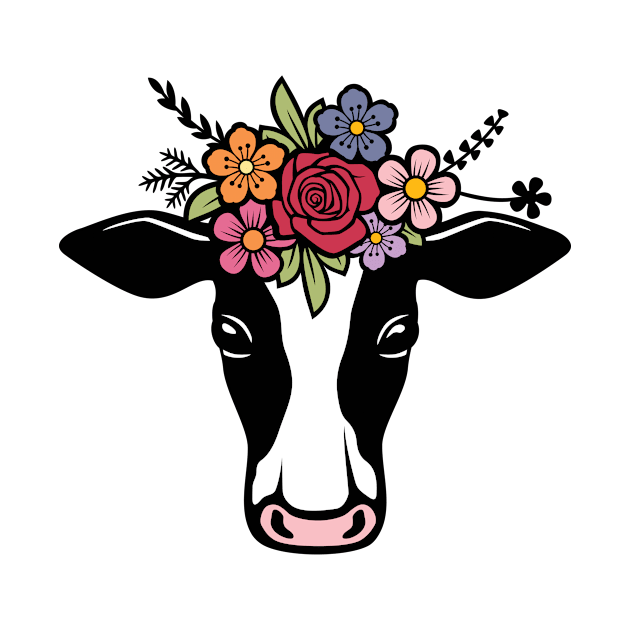 Cow Head With Colorful Flowers by Protshirtdesign